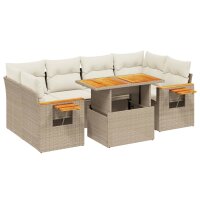 vidaXL 7-tlg. Garten-Sofagarnitur mit Kissen Beige Poly Rattan