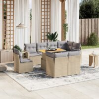 vidaXL 9-tlg. Garten-Sofagarnitur mit Kissen Beige Poly Rattan