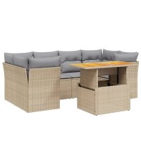 vidaXL 7-tlg. Garten-Sofagarnitur mit Kissen Beige Poly Rattan