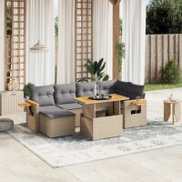 vidaXL 7-tlg. Garten-Sofagarnitur mit Kissen Beige Poly Rattan