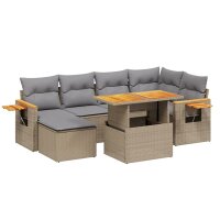 vidaXL 7-tlg. Garten-Sofagarnitur mit Kissen Beige Poly Rattan