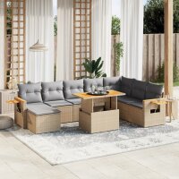 vidaXL 9-tlg. Garten-Sofagarnitur mit Kissen Beige Poly Rattan