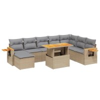 vidaXL 9-tlg. Garten-Sofagarnitur mit Kissen Beige Poly Rattan