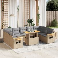 vidaXL 10-tlg. Garten-Sofagarnitur mit Kissen Beige Poly...