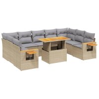 vidaXL 10-tlg. Garten-Sofagarnitur mit Kissen Beige Poly...