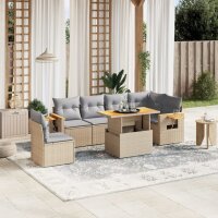 vidaXL 7-tlg. Garten-Sofagarnitur mit Kissen Beige Poly Rattan