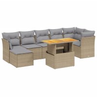 vidaXL 8-tlg. Garten-Sofagarnitur mit Kissen Beige Poly Rattan