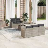 vidaXL 6-tlg. Garten-Sofagarnitur mit Kissen Hellgrau Poly Rattan