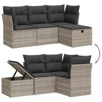 vidaXL 4-tlg. Garten-Sofagarnitur mit Kissen Hellgrau Poly Rattan