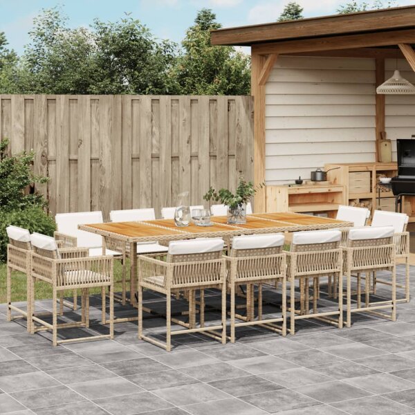 vidaXL 13-tlg. Garten-Essgruppe mit Kissen Beige Poly Rattan