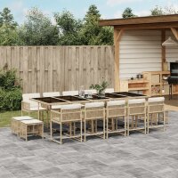 vidaXL 15-tlg. Garten-Essgruppe mit Kissen Beige Poly Rattan