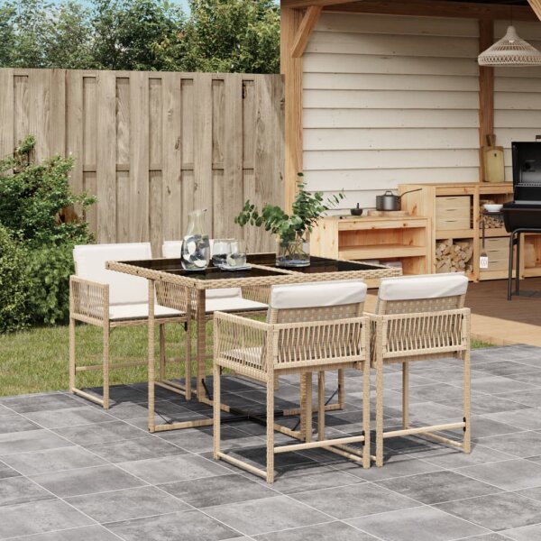 vidaXL 5-tlg. Garten-Essgruppe mit Kissen Beige Poly Rattan