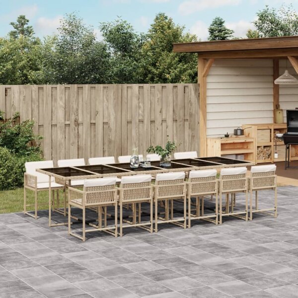 vidaXL 13-tlg. Garten-Essgruppe mit Kissen Beige Poly Rattan