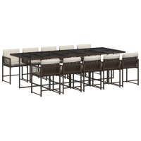 vidaXL 11-tlg. Garten-Essgruppe mit Kissen Braun Poly Rattan