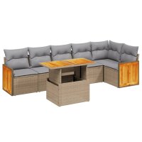 vidaXL 7-tlg. Garten-Sofagarnitur mit Kissen Beige Poly...