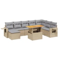 vidaXL 9-tlg. Garten-Sofagarnitur mit Kissen Beige Poly Rattan