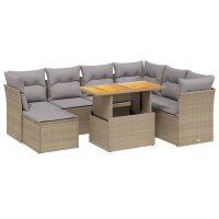 vidaXL 8-tlg. Garten-Sofagarnitur mit Kissen Beige Poly Rattan