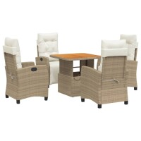 vidaXL 5-tlg. Garten-Essgruppe mit Kissen Beige Poly Rattan