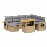 vidaXL 8-tlg. Garten-Sofagarnitur mit Kissen Beige Poly Rattan