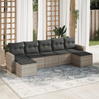 vidaXL 7-tlg. Garten-Sofagarnitur mit Kissen Hellgrau Poly Rattan