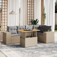 vidaXL 6-tlg. Garten-Sofagarnitur mit Kissen Beige Poly...