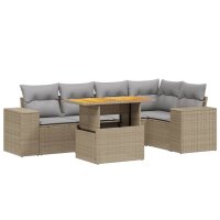 vidaXL 6-tlg. Garten-Sofagarnitur mit Kissen Beige Poly...