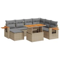 vidaXL 8-tlg. Garten-Sofagarnitur mit Kissen Beige Poly Rattan