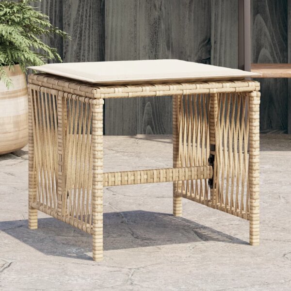 vidaXL Gartenhocker mit Kissen 4 Stk. Beige 41x41x36 cm Poly Rattan