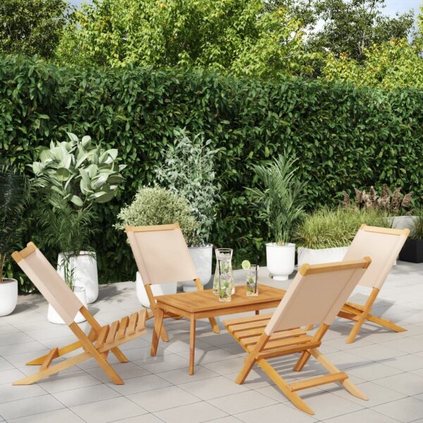 vidaXL Gartenst&uuml;hle 4 Stk. Klappbar Beige Stoff und Massivholz