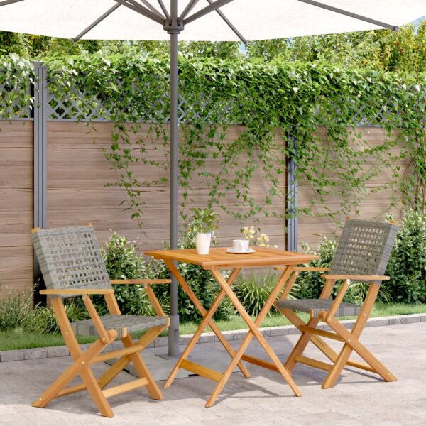 vidaXL 3-tlg. Bistro-Set Grau Poly Rattan und Massivholz