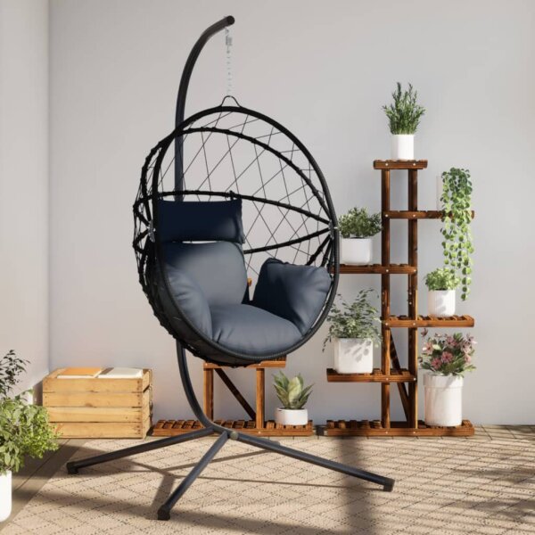 vidaXL H&auml;ngesessel Ei-Design mit St&auml;nder Anthrazit Rattan und Stahl