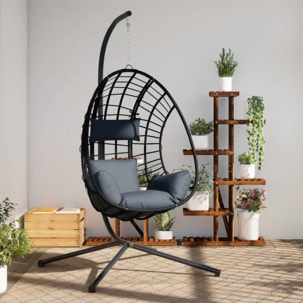 vidaXL H&auml;ngesessel Ei-Design mit St&auml;nder Anthrazit Rattan und Stahl