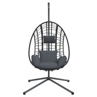 vidaXL H&auml;ngesessel Ei-Design mit St&auml;nder Anthrazit Rattan und Stahl