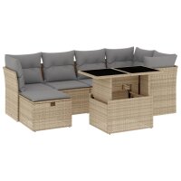 vidaXL 7-tlg. Garten-Sofagarnitur mit Kissen Beige Poly Rattan