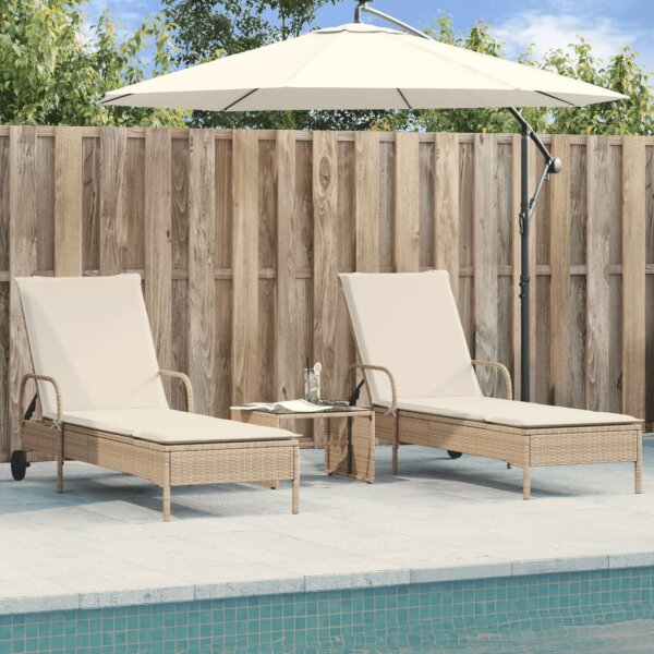 vidaXL Sonnenliegen mit Auflagen 2 Stk. Beige Poly Rattan