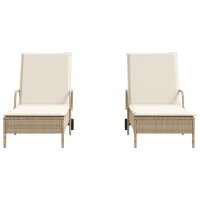 vidaXL Sonnenliegen mit Auflagen 2 Stk. Beige Poly Rattan