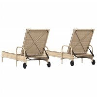 vidaXL Sonnenliegen mit Auflagen 2 Stk. Beige Poly Rattan