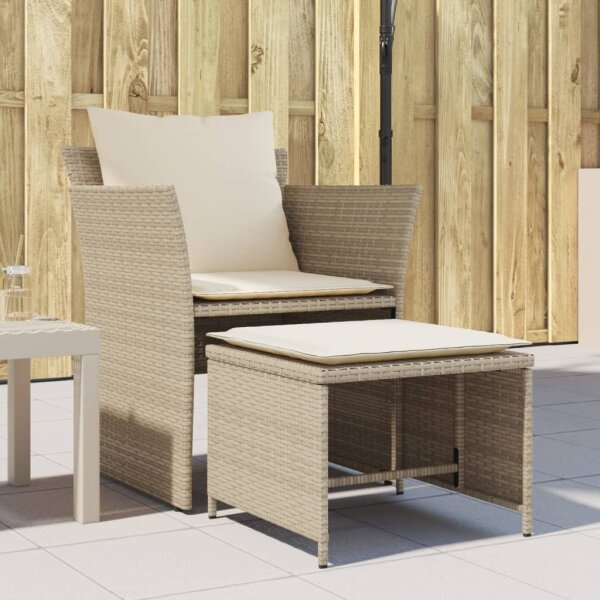 vidaXL Gartenstuhl mit Fu&szlig;hocker Beige Poly Rattan