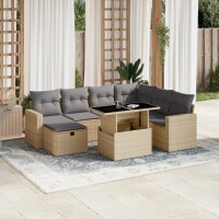 vidaXL 8-tlg. Garten-Sofagarnitur mit Kissen Beige Poly Rattan