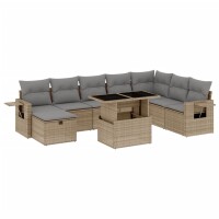 vidaXL 9-tlg. Garten-Sofagarnitur mit Kissen Beige Poly Rattan