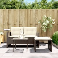 vidaXL 3-tlg. Garten-Sofagarnitur mit Kissen Braun Poly Rattan