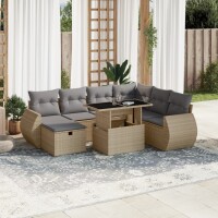 vidaXL 8-tlg. Garten-Sofagarnitur mit Kissen Beige Poly Rattan