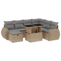 vidaXL 8-tlg. Garten-Sofagarnitur mit Kissen Beige Poly Rattan