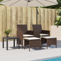 vidaXL Gartensofa 2-Sitzer mit Tisch und Hockern Braun Poly Rattan