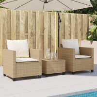 vidaXL 3-tlg. Bistro-Set mit Kissen Beige Poly Rattan