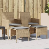 vidaXL Gartensofa 2-Sitzer mit Tisch und Hockern Beige Poly Rattan