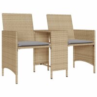 vidaXL Gartensofa 2-Sitzer mit Tisch und Hockern Beige Poly Rattan