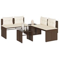 vidaXL 4-tlg. Garten-Sofagarnitur mit Kissen Braun Poly Rattan