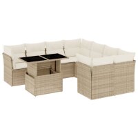 vidaXL 9-tlg. Garten-Sofagarnitur mit Kissen Beige Poly Rattan