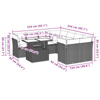 vidaXL 9-tlg. Garten-Sofagarnitur mit Kissen Beige Poly Rattan